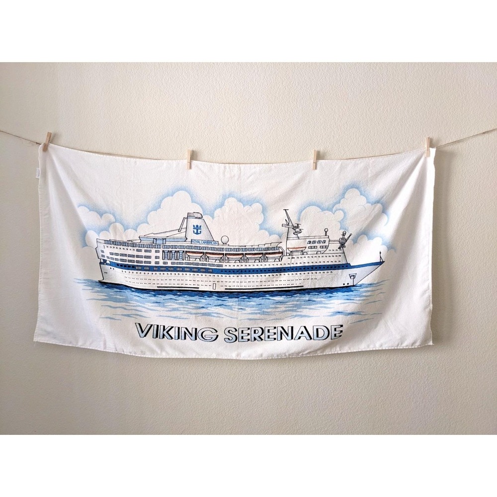 Vintage 1990s Royal Caribbean Viking Serenade Cruise Ship Beach Towel Souvenir